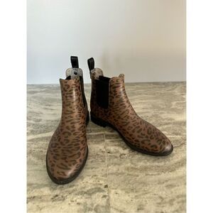Joules Brown and Black Leopard Print Rain Boots Ankle Booties Size 7